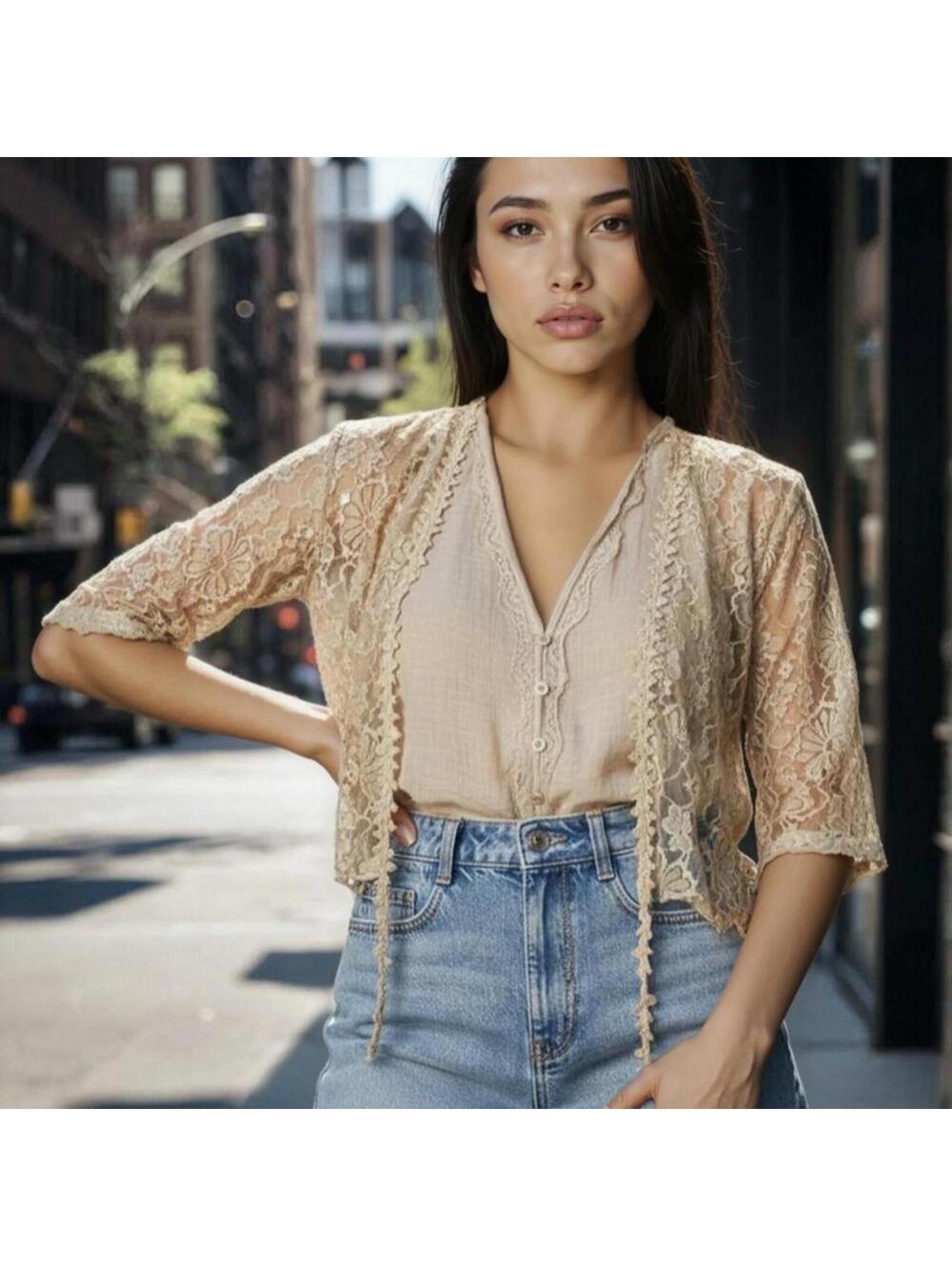Women's Tan and Cream Cardigan